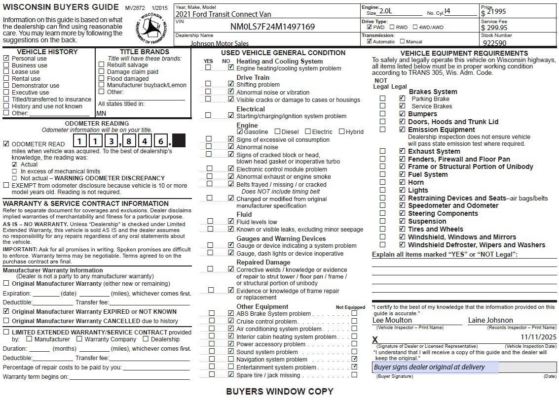 2021 Ford Transit Connect Van XLT