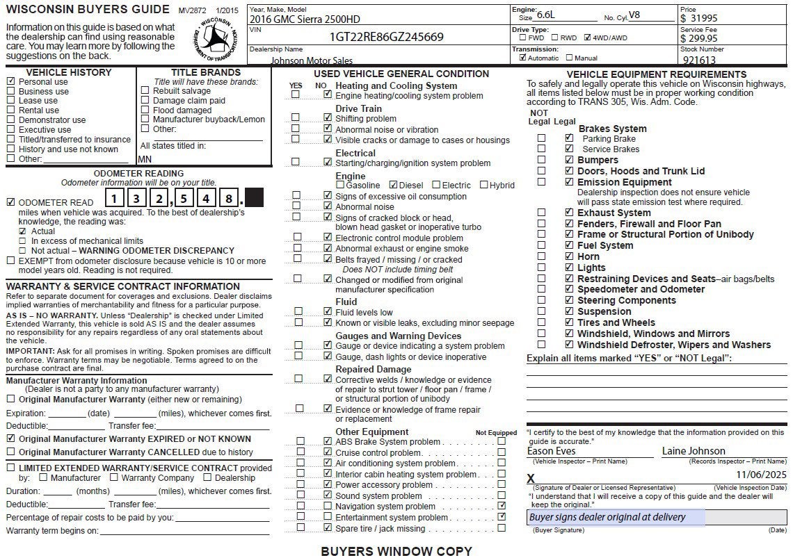 2016 GMC Sierra 2500 HD 4WD Double Cab 144.2"