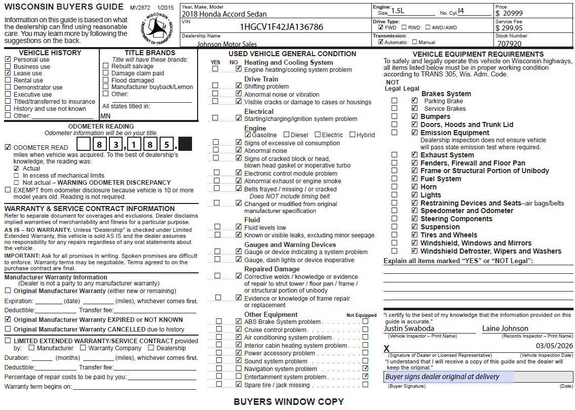 2018 Honda Accord Sedan EX 1.5T