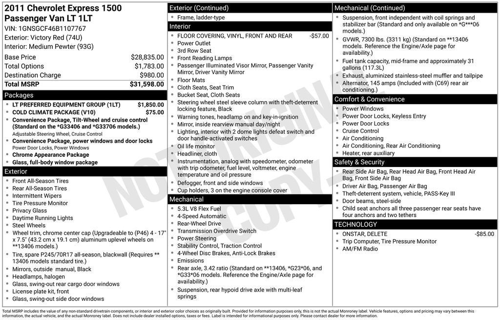 2011 Chevrolet Express Passenger 1500 1LT