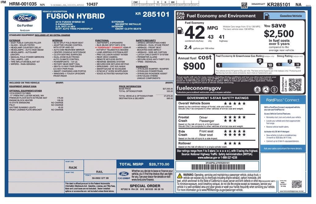 2019 Ford Fusion Hybrid SE