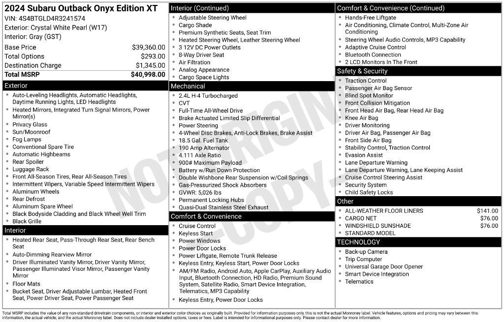 2024 Subaru Outback Onyx Edition XT