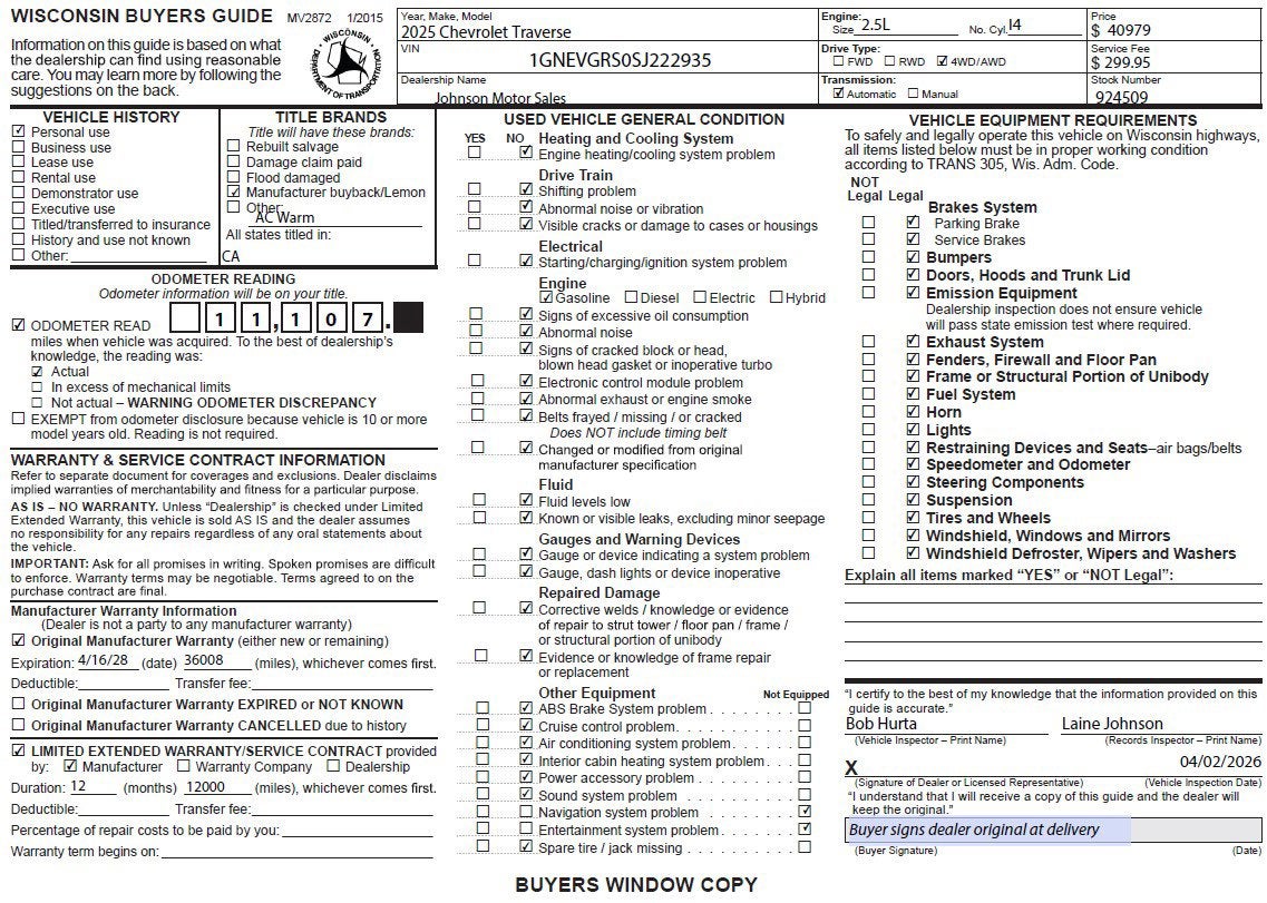 2025 Chevrolet Traverse AWD LT